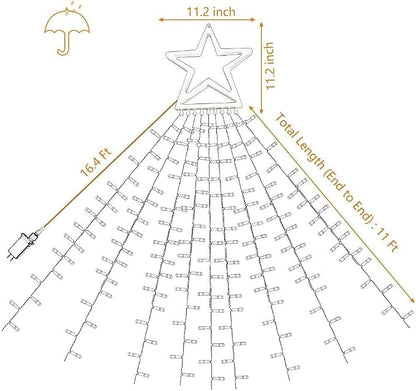 Outdoor Christmas Star String Lights, 320 LED 11.5 ft Waterfall Tree Lights with 8 Lighting Modes for Indoor/Outdoor Yard, Home, Festival, Party, Xmas, New Year Decor