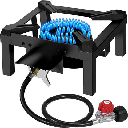 BESTFIRE Propane Burner, 100,000 BTUs High Pressure Single Propane Stove - Upgraded Heat Shield, 4.1ft Adjustable Hose with Regulator, Gas Stove for Outdoor Cooking, Turkey Fry, Seafood Boil