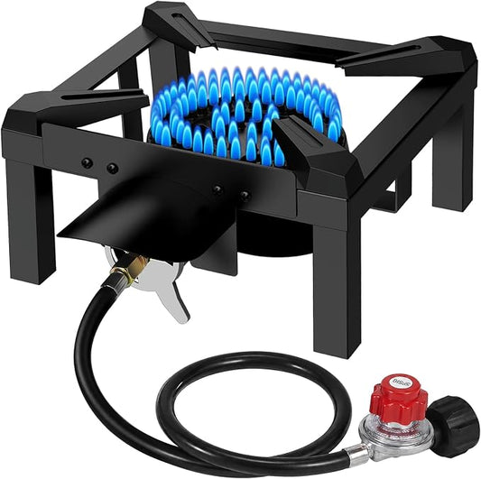 BESTFIRE Propane Burner, 100,000 BTUs High Pressure Single Propane Stove - Upgraded Heat Shield, 4.1ft Adjustable Hose with Regulator, Gas Stove for Outdoor Cooking, Turkey Fry, Seafood Boil