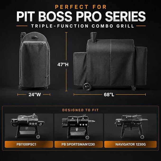 Hisencn Grill Cover for Pit Boss Pro Series Triple-Function Combo Grill PB1100PSC2, PB1100PSC1, Heavy-Duty Pellet Grill Smoker Cover for Pit Boss Sportman 1230 Pellet/Gas Combo Grill, Black, PB 67364