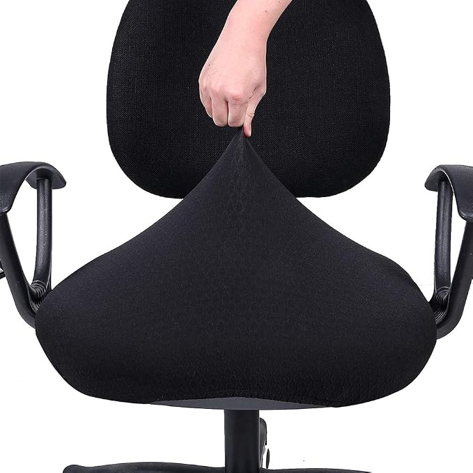 Smiry Stretch Jacquard Office Computer Chair Seat Covers, Removable Washable Anti-dust Desk Chair Seat Cushion Protectors - Black (Pack of 2)