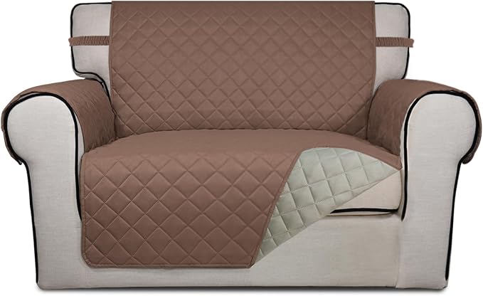 PureFit Reversible Quilted Sofa Cover Dog Couch Covers for Sofa, 28 in | Brown/Beige, Water Resistant Couch Protector, Washable Pet Couch Cover with Non Slip and Elastic Straps For Kids