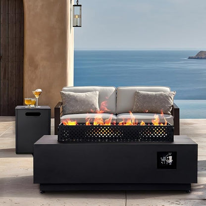 42-inch Propane Fire Pit, 50000 BTU Fire Pit Table with Wind Guard and Propane Tank Cover Table, Includes Rain Cover, Lava Rocks, and 2 Baking Pan, CSA Certified for Garden, Pool, Backyard