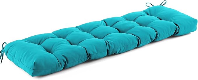 IASEAHK Outdoor Bench Cushion 48x18x5 Inch, Waterproof & Fade-Resistant Patio Furniture Cushions, Tufted Memory Foam Indoor/Outdoor Cushions for Couch Porch Swing with Non-Slip Backing & Straps, Teal