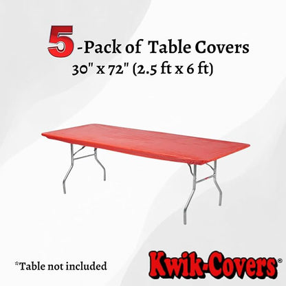 6' Rectangle Plastic Table Covers 30" x 72", Bundle of 5 (Red)