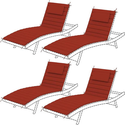 Sundale Outdoor Olefin Quilted Lounge Cushion Set of 4, Patio Foldable Chaise Lounger Cushion, Water-Resistant Lounge Chair Pad with Straps Red, 80 x 26 inches