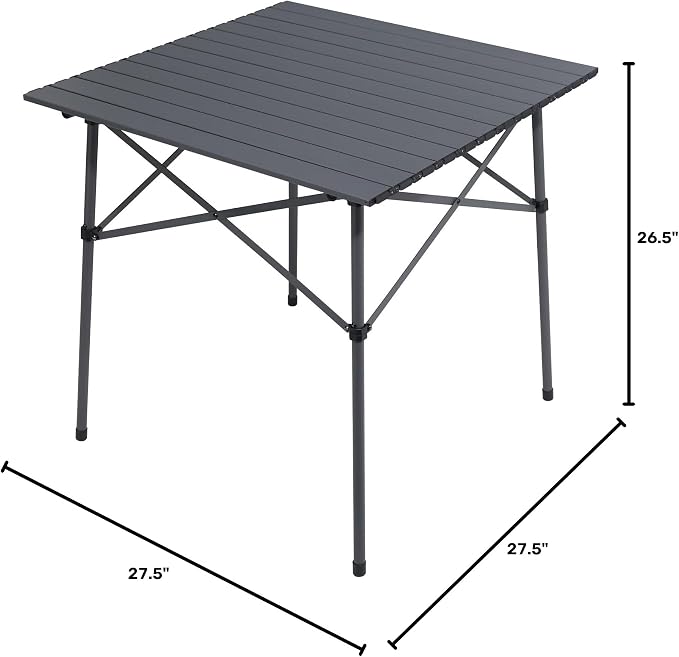 Portal Lightweight Aluminum Folding Square Table Roll Up Top 4 People Table | Portable Outdoor Design; Durable Construction; Easy Setup & Storage; Color: Gray