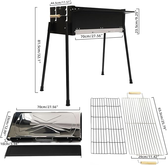 Barbecue Charcoal Grill, Large Foldable Portable Barbecue Grill with Height Adjustment, Perfect for Camping Picnic Hiking Backpacking Outdoor Party