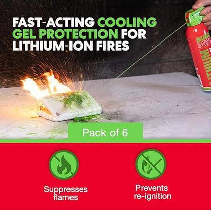 Lithium-Ion Fire Extinguishing Gel 6-Pack - Battery Fire Suppression Gel for Electronics, Stops Thermal Runaway, Non-Toxic, Eco-Friendly, 14oz Canister, Made in USA