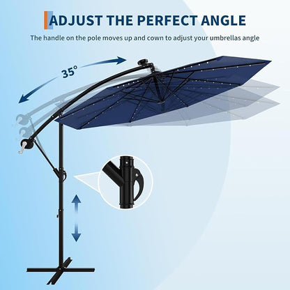 15FT Outdoor Patio Umbrella,Double-Sided Rectangle Market Umbrella with 36 LED Solar Lights & Base,UV50+ Weather-Resistant Oversized Outdoor Umbrella,Crank Lift,3-Way Shade for Pool,Garden,Backyard