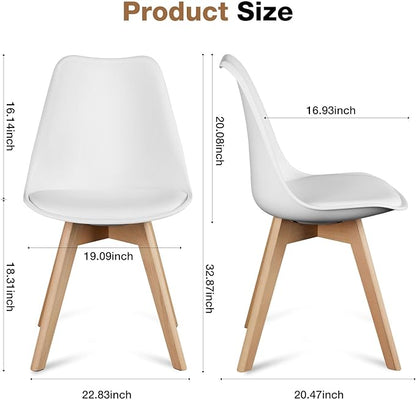 OLIXIS Dining Chairs Set of 8, Mid Century Modern Accent Chairs with Curved Backrest and Wood Legs, PU Leather Upholstered Kitchen Side Chair for Living Room, Bedroom, Outdoor Patio, White
