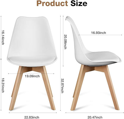 OLIXIS Set of 4 Dining Kitchen Mid-Century Modern Chairs with Wood Legs and PU Leather Cushion for Living Room Bedroom Outdoor Lounge, White
