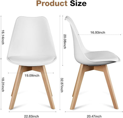 OLIXIS Modern Dining Chairs Set of 4, Plastic Kitchen Chairs with Wood Legs and Backrest, Lightweight Side Chair for Bedroom, Living Room, Apartment, White