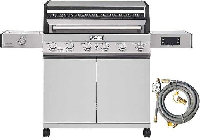 Monument Grills Denali Series, 6-Burner Convertible Natural Gas Smart bbq Grill Stainless Steel Denali 605 with Conversion Kit