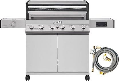 Monument Grills Denali Series, 6-Burner Convertible Natural Gas Smart bbq Grill Stainless Steel Denali 605 with Conversion Kit