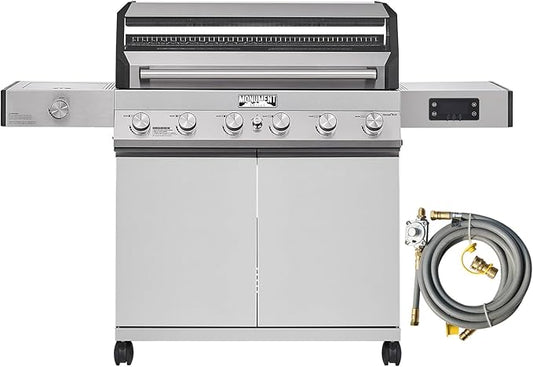 Monument Grills Denali Series, 6-Burner Convertible Natural Gas Smart bbq Grill Stainless Steel Denali 605 with Conversion Kit