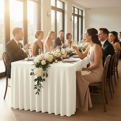 4 Pack Beige Spandex Table Covers 4ft Rectangle Ruffle Skirts for Party | Elastic Table Covers 4 Foot, Pleated Fitted Table Cloths, Wrinkle Resistant Elegant Table Skirts Wedding, Banquets