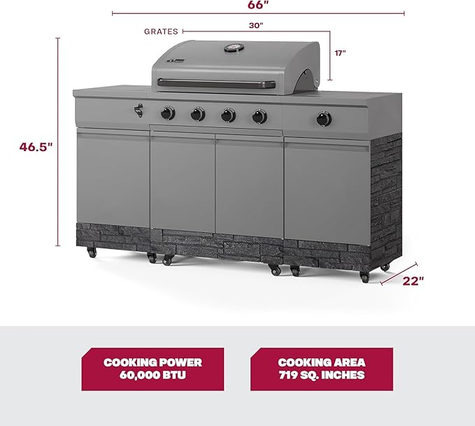 Tytus Fresno 5-Burner Propane or Natural Gas Island Grill – 864 sq. in. Cooking, 48,000 BTU Main + 12,000 BTU Side Burner, Porcelain Grates, Storage Cabinets, Semi-Portable - GM/Graphite Deluxe Kit