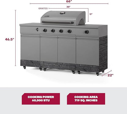 Tytus Fresno 5-Burner Propane or Natural Gas Island Grill – 864 sq. in. Cooking, 48,000 BTU Main + 12,000 BTU Side Burner, Porcelain Grates, Storage Cabinets, Semi-Portable - GM/Graphite Deluxe Kit