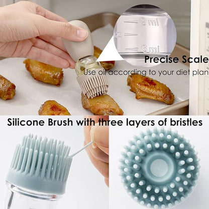 Oil Dispenser with Brush - 2 Pack Glass 2 IN 1 Olive Oil Dispensing Bottle with Basting Brush for Cooking Frying Baking Kitchen, 180ml, T-OB21 Blue+Grey