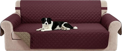 Reversible Oversized Sofa Covers, XL Sofa, Burgundy/Camel | Couch Cover Furniture Protector for Dogs Elastic Straps Water Repellent Furniture for 4 Cushion Couch
