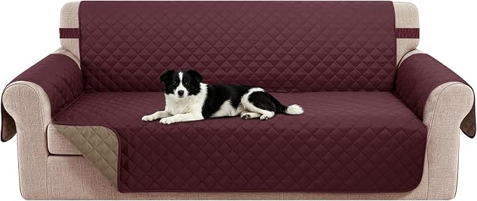 Reversible Couch Cover for 3 Cushion, Sofa, Burgundy/Camel | Couch Cover for Sofa, Pet Friendly Water Repellent Couch Sofa Cover, Washable Furniture Protector with Elastic Straps