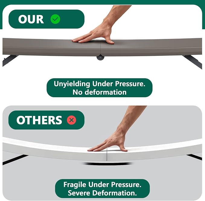 2 Pack Folding Table, 4FT Foldable Picnic Table with Adjustable Height, Heavy Duty Fold-in-Half Portable Table for Weddings, Camping, RV Travel, Parties, BBQs, Easy to Fold and Store, Khaki