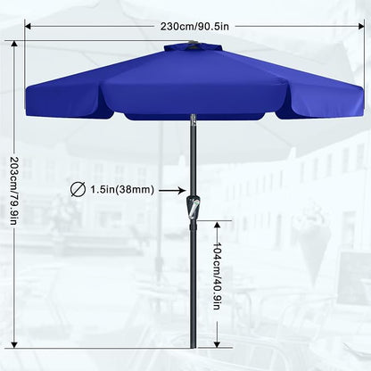 MASTERCANOPY 7.5ft Patio Umbrella with Valance, Crank & Tilt, Blue | 6 ribs, UV/fade-resist, waterproof, vent, for garden/deck/yard/pool