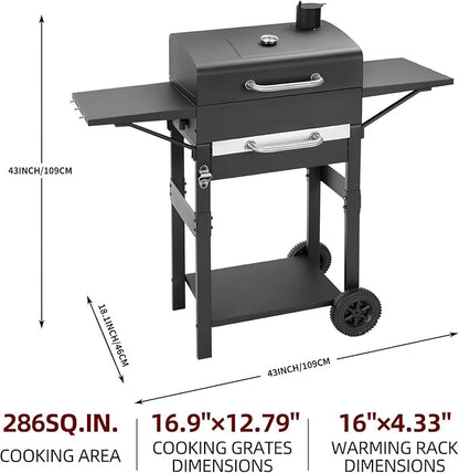 Charcoal Grills Outdoor BBQ Grill with 2 Side Table,Barbecue Grill Smoker with 343 Sq.in.Cooking Area for Outdoor Cooking Backyard Camping Picnics Beach by DNKMOR