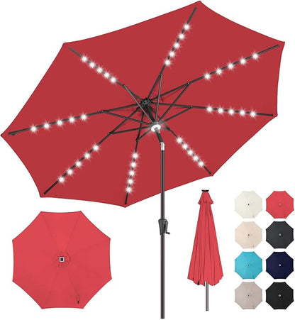 Solar Patio Umbrella with Centre Light, 10 ft Red | 40 LED Lights, UV Protection, Solar Outdoor Umbrella for Porch, Deck, Pool, Table, Garden, Provides Evening Lighting