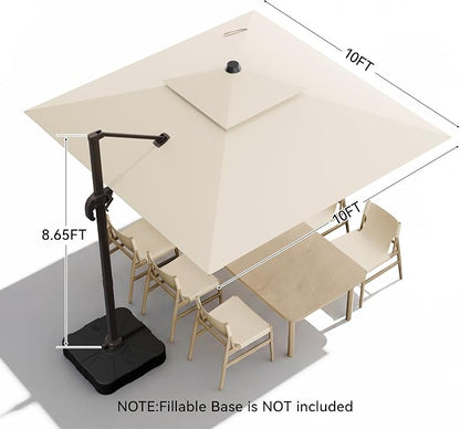 10x10FT Cantilever Outdoor Patio Umbrellas，Double Top Large Square Umbrella Heavy Duty 360°Rotation Offset Outdoor Sun Shade Umbrella for Garden Deck Pool Backyard Patio, Beige