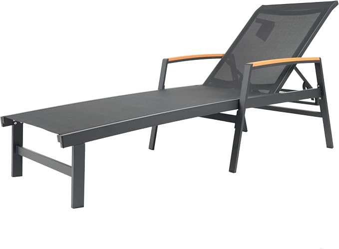 Christopher Knight Home Patio Aluminum Chaise Lounge, Adjustable Mesh Chaise Lounge, 5 Position Back Recliner, Lounge Chair with Armrest, Ourdoor Deep Seating Lounge for Poolside Backyard, Black