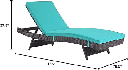 Modway Convene Wicker Rattan Outdoor Patio Chaise Lounge Chairs in Espresso Turquoise - Set of 6