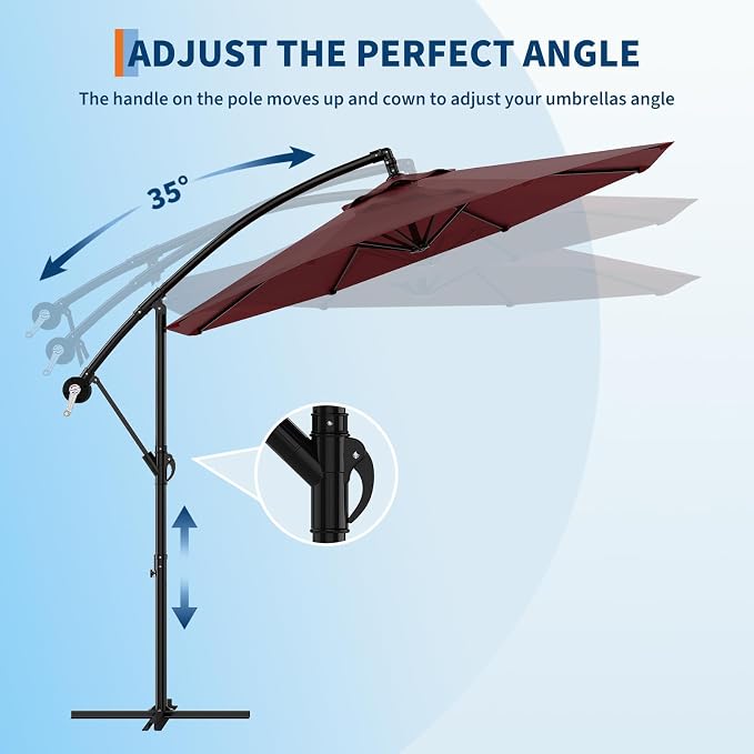 Garvee 10FT Offset Patio Umbrella with Cross Base, Burgundy | Cantilever Umbrella with Easy Lift & Tilt Adjustment, 8 Ribs Sun umbrella UV Protection for Backyard, Pool, Garden