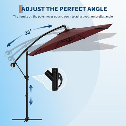 Garvee 10FT Offset Patio Umbrella with Cross Base, Burgundy | Cantilever Umbrella with Easy Lift & Tilt Adjustment, 8 Ribs Sun umbrella UV Protection for Backyard, Pool, Garden