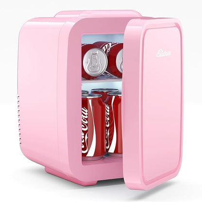 BEICHEN Mini Fridge 4 Liter/6 Can Portable Compact Refrigerator | for Bedroom Office Dorm Car, Fast Cooling, Low Noise, 100-125V AC/5-12V USB, for Skincare, Food, Drinks(Pink)