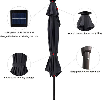 C-Hopetree 9 ft Half Round Outdoor Patio Market Wall Umbrella with Solar LED Lights and Tilt