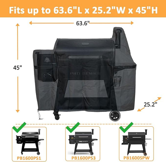 Grill Cover for Pit Boss Pro Series 1600 Wood Pellet Grill Smoker PB1600PS1 PB1600PS3 Sportsman 1600, 600D Heavy Duty Waterproof Fade Resistant Grill Cover for Pit Boss 1600