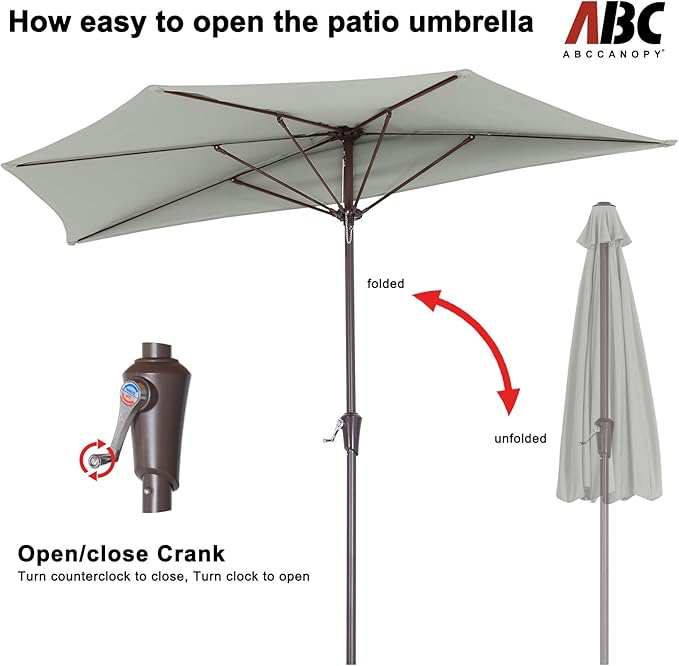 ABCCANOPY Patio Umbrella 9FT - Outdoor Half Umbrellas for Patio, Backyard, Garden, Deck (Light Gray)