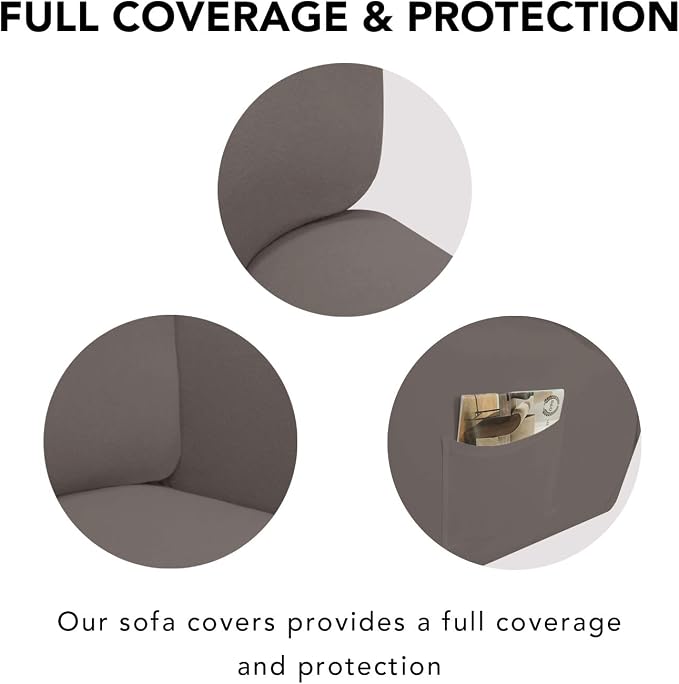 PureFit Stretc Recliner Chair Covers Fleece Soft Couch Covers for Sofa | Taupe 4-Pieces Recliner Slipcover Pocket Couch Protector, Fleece Sofa Cover Washable with Non Slip Elastic Bottom