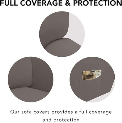 PureFit Stretc Recliner Chair Covers Fleece Soft Couch Covers for Sofa | Taupe 4-Pieces Recliner Slipcover Pocket Couch Protector, Fleece Sofa Cover Washable with Non Slip Elastic Bottom