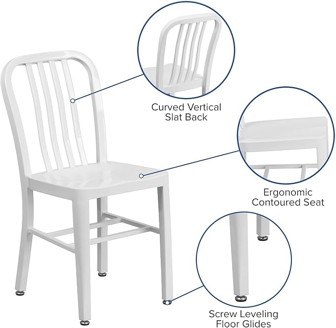 Flash Furniture Commercial Grade White Metal Indoor-Outdoor Chair