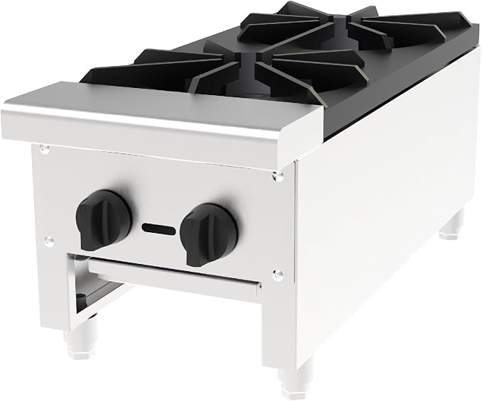 Commercial 2 Burner Countertop Stove Range, NG/LP Convertible, Stainless Steel Hot Plate with Cast Iron Grates, 56,000 BTU Professional Restaurant Foodservice Cooking Equipment Cooker