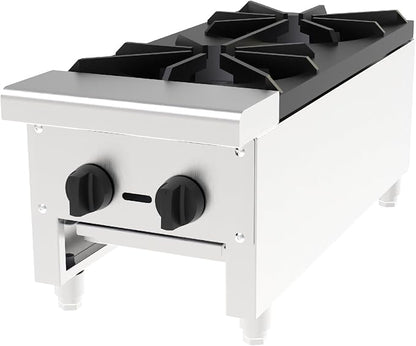 Commercial 2 Burner Countertop Stove Range, NG/LP Convertible, Stainless Steel Hot Plate with Cast Iron Grates, 56,000 BTU Professional Restaurant Foodservice Cooking Equipment Cooker