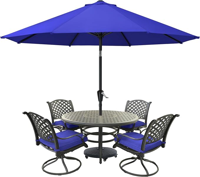 MASTERCANOPY 9ft Patio Umbrella with Tilt & Crank, Blue | 8 sturdy ribs;UV/water resistant;Vent;easy setup;for garden/deck/backyard/pool