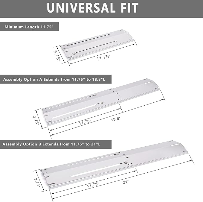 Universal Adjustable Tent Shield, Stainless Steel Heat Plate, Grill Burner Cover, Flamer Tamer, Grill Repair Kits for Charbroil and Other Gas Grill Models, 5-Pack BBQ Replacement Parts Kit