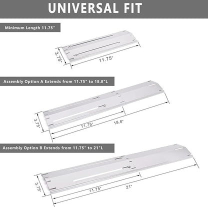 Universal Adjustable Tent Shield, Stainless Steel Heat Plate, Grill Burner Cover, Heat Tent, Grill Repair Kits for Charbroil and Other Gas Grill Models, BBQ Replacement Parts, Pack of 4