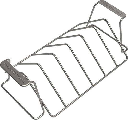 Charbroil Grill+ Reversible Rib & Roast Rack – 100% Stainless Steel Smoking & Roasting Rack for Grill or Oven, Holds Up to 6 Racks of Ribs, Poultry & Large Roasts