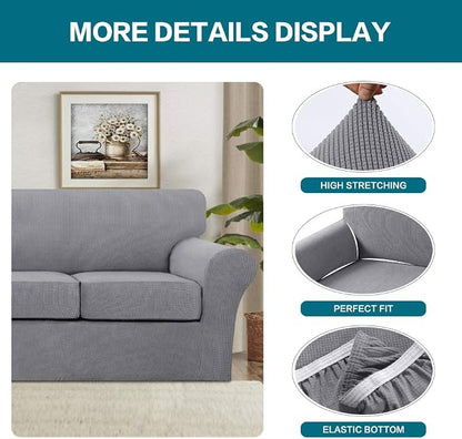 Turquoize 3 Piece Sofa Covers for 2 Cushion Couch Sofa Slipcover Soft Couch Cover for Dogs-Washable Sofa Furniture Covers with 2 Individual Cushion Covers, Feature Thick Fabric (2 Cushion Sofa, Dove)