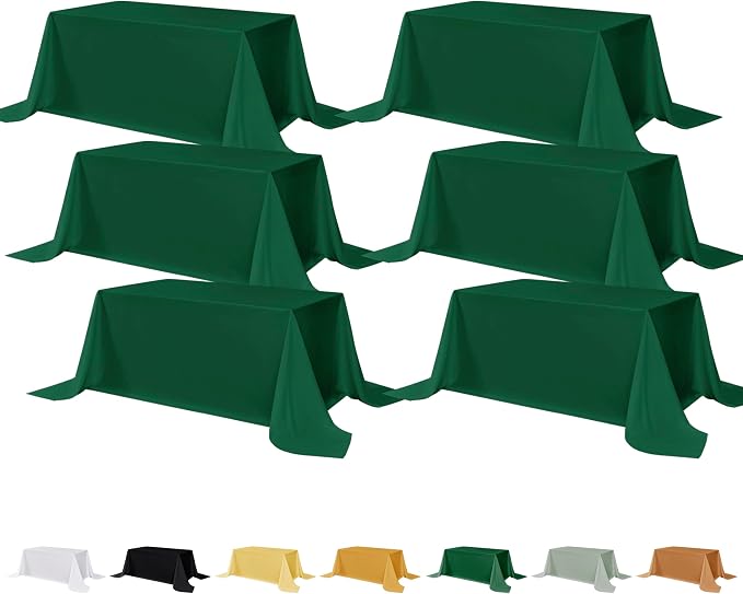 Fitable 6 Pack Tablecloths for Rectangle Table, 90 x 156 Inch, Hunter Green | Wrinkle & Stain Resistant, Washable Polyester Fabric Cloth Cover, For Wedding Party Banquet Formal Events Christmas